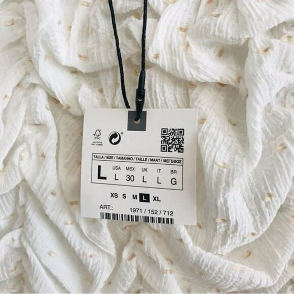 New! ZARA Bohemian Peasant Balloon Sleeve Swiss Dot Ruched Cropped Blouse Top - Picture 8 of 9